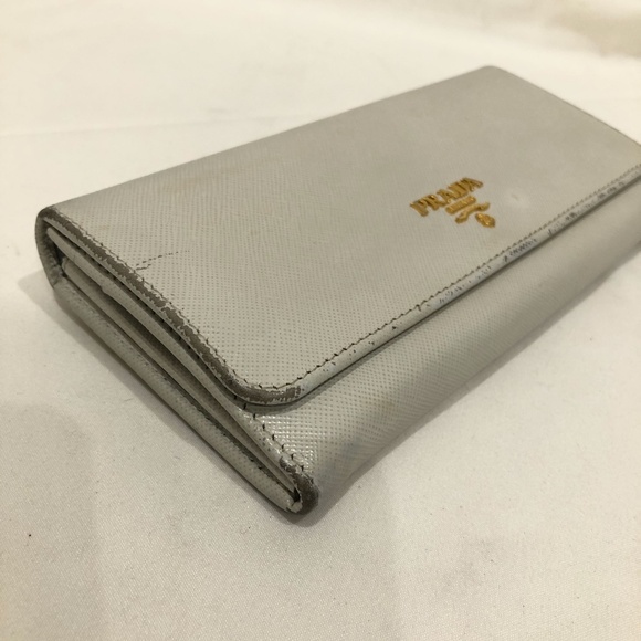 Prada White Saffiano Leather Long Wallet Sku#84118 (gently used, color loss) - Picture 5 of 15